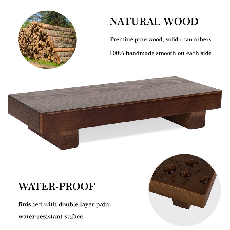 zoocatia Bathroom Counter Organizer Wood Pedestal Stand Farmhouse Decorative Tray Soap Holder for Kitchen Decor, Small, Walnut - Image 3
